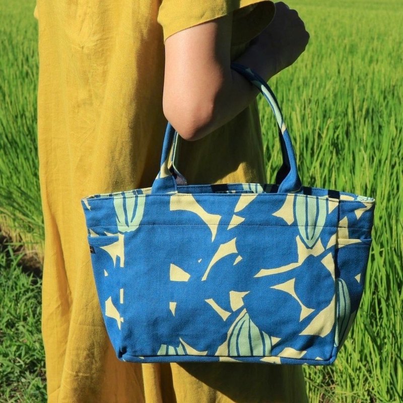 托特包 侧边口袋 S 尺寸 杨桃 星辰 木纹图案 - 手提包/手提袋 - 棉．麻 黄色