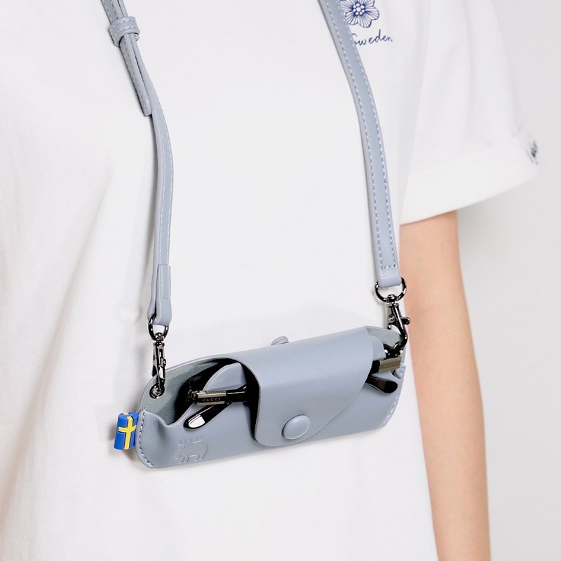 moz瑞典 驼鹿 防泼水 皮革 眼镜包(灰蓝) - 其他 - 人造皮革 蓝色