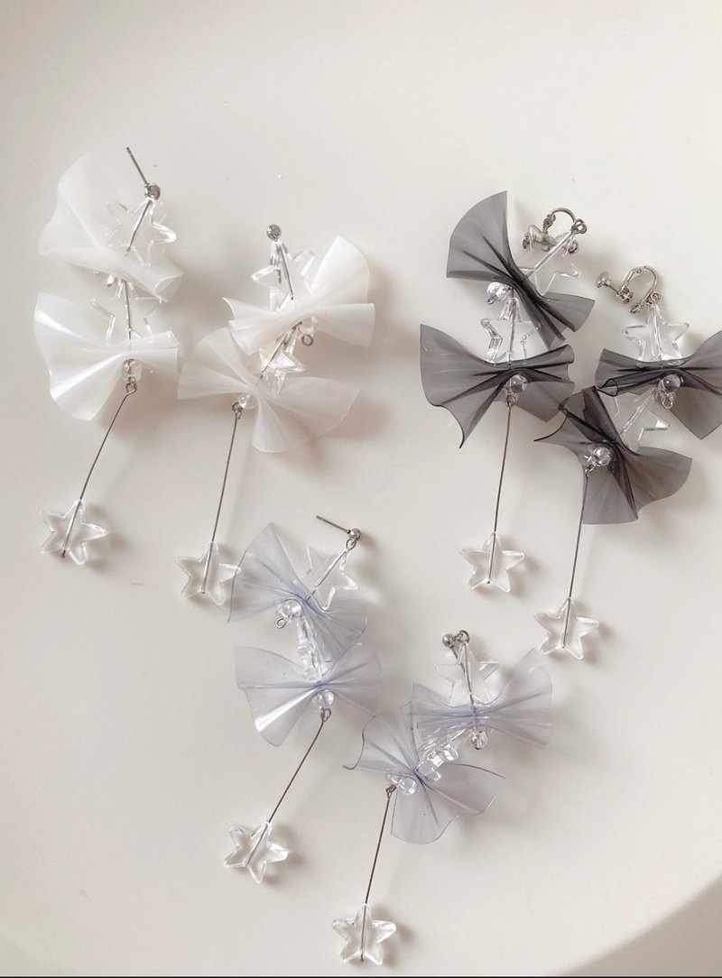 star flash pvc 耳针 耳夹 星星 大尺寸 - 耳环/耳夹 - 压克力 透明