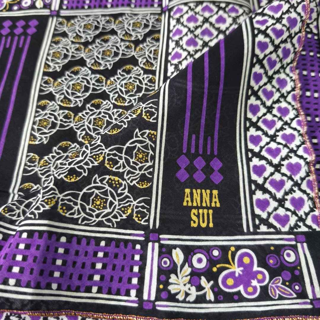 Anna Sui 复古手帕 - 缀金属亮粉的浪漫图案 (20 英寸) - 手帕/方巾 - 棉 紫色