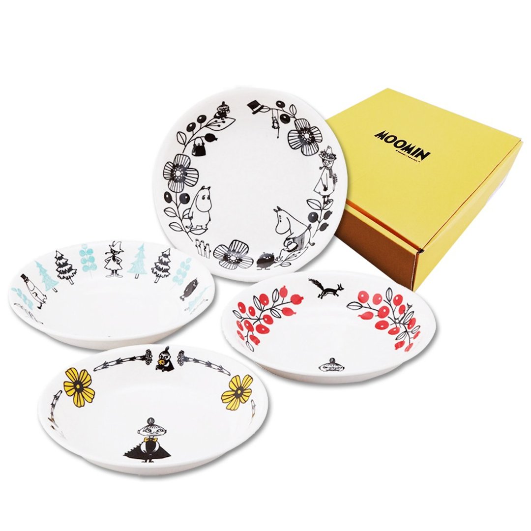 【日本山加yamaka】噜噜米彩绘陶瓷深盘礼盒4入组 (MM1400-184) - 盘子/餐盘/盘架 - 瓷 白色