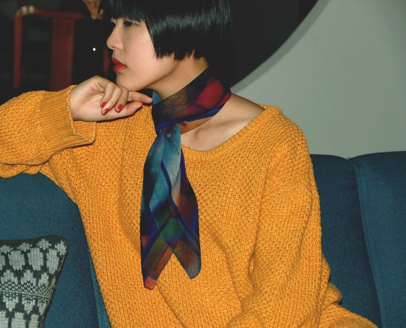 【日本精致工艺】Ice Ice Baby 真丝雪纺精品丝巾 巴黎浪漫时尚 - 丝巾 - 丝．绢 蓝色