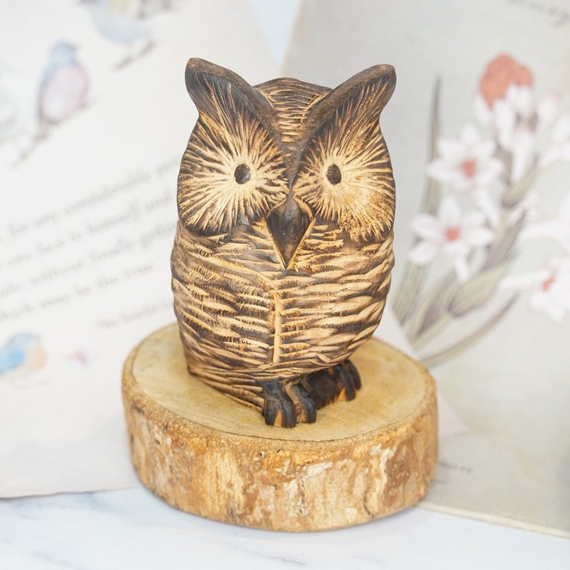 肖楠角鸮木雕猫头鹰-原创 - 摆饰 - 木头 咖啡色