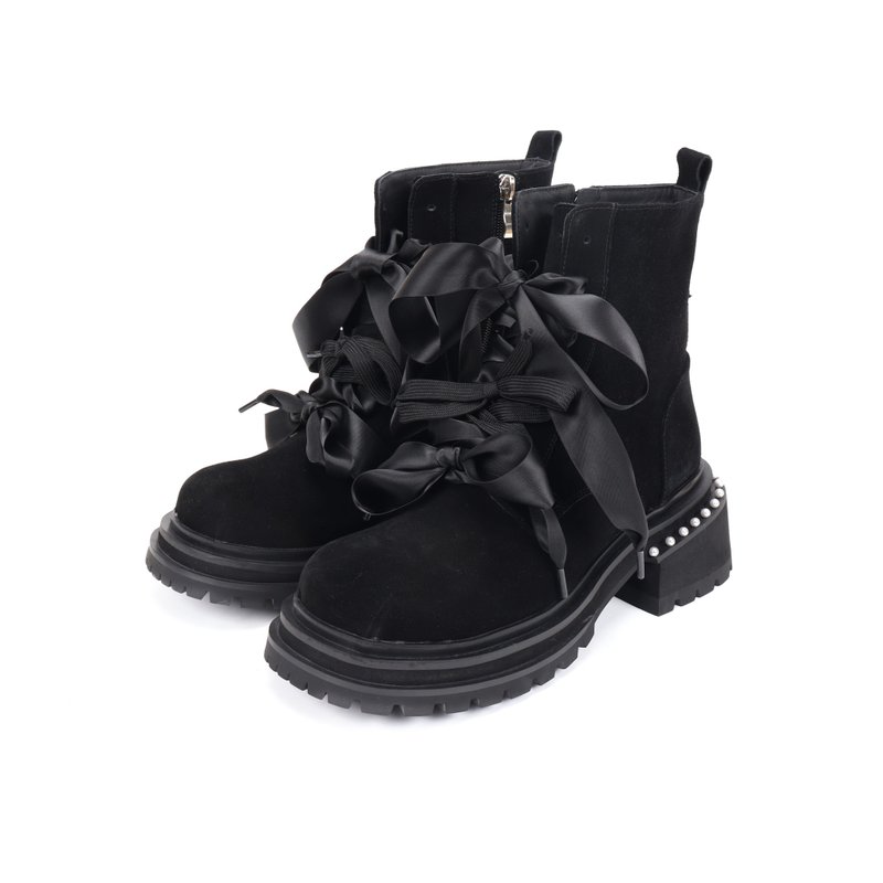 Asthershop原创 绸缎方头短靴 秋季厚底芭蕾风靴子 - 女款短靴 - 其他材质 