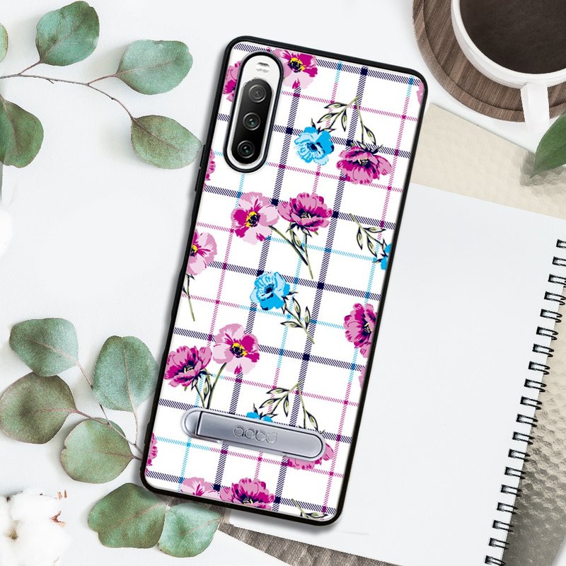 Sony Xperia 10 IV 减震立架手机壳-格纹-玫瑰 - 手机壳/手机套 - 其他材质 多色