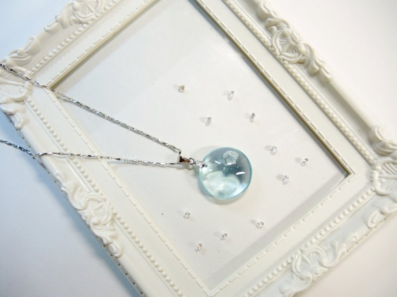 《Ice Crystal 冰晶》海蓝琉璃雅致项链-圣洁满月-N7 - 项链 - 宝石 蓝色