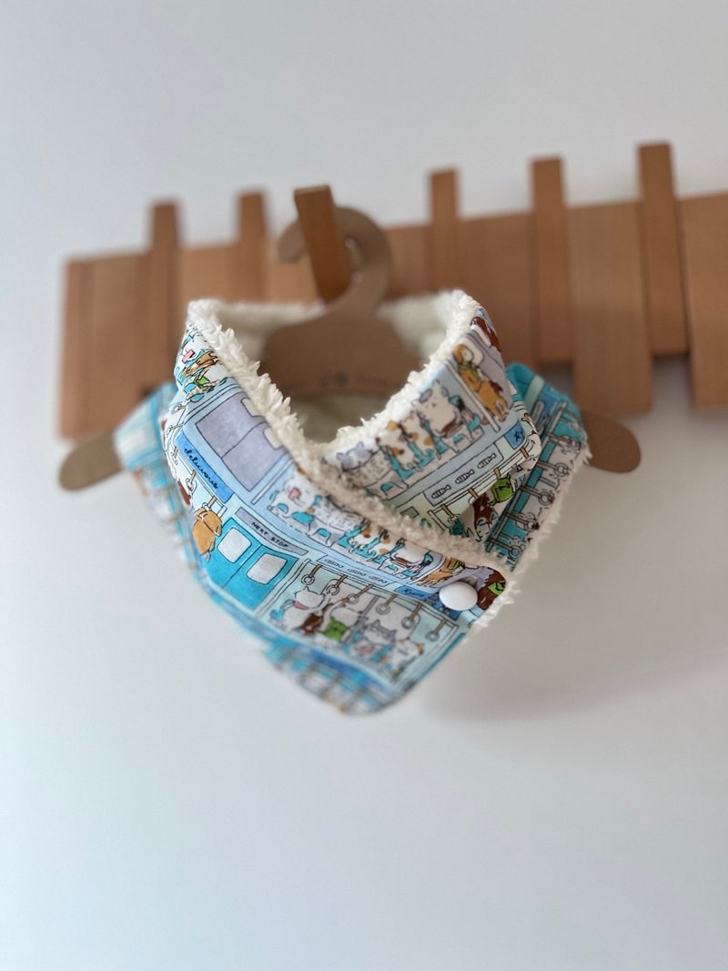 英国手工缝制 保暖围巾围脖颈巾 可爱猫狗乘电车 三款尺寸 - 围巾/披肩 - 棉．麻 蓝色