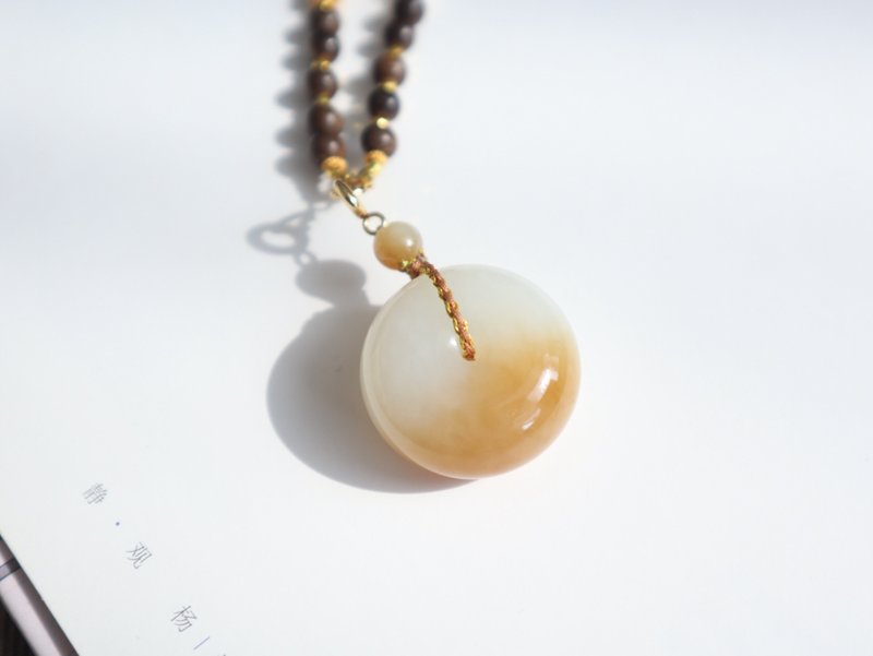 天然新疆糖白料和田玉平安扣吊坠项链 糖白羊脂玉 脂份细腻 平安 - 项链 - 玉石 