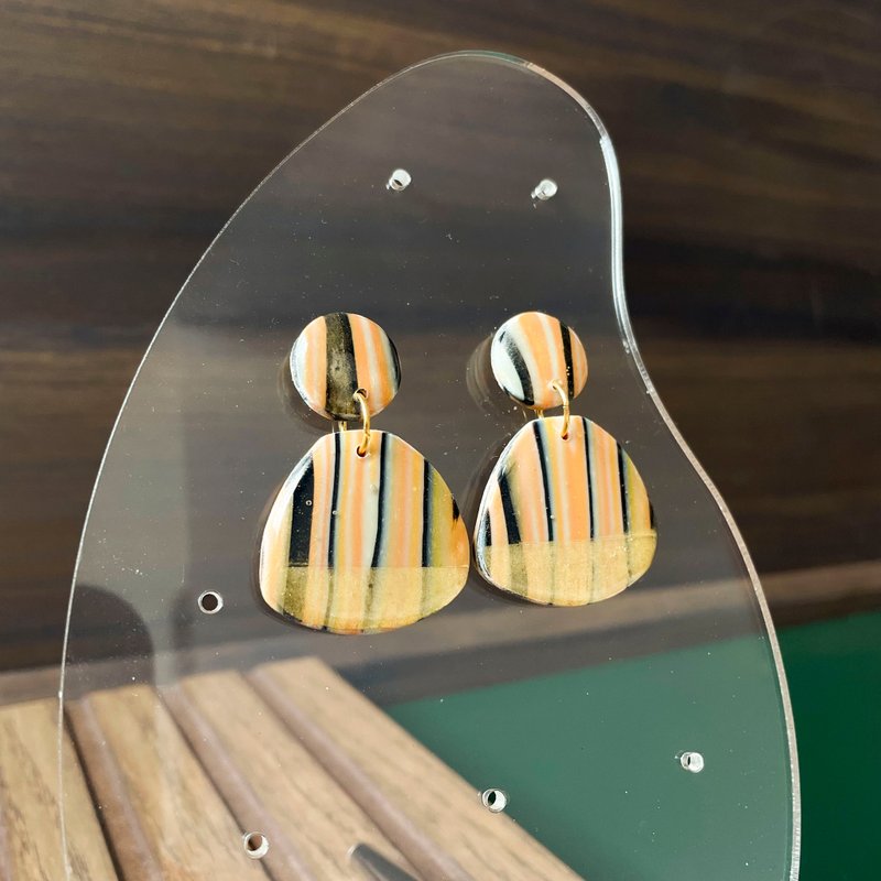 扇形耳扣式垂坠耳环 - 金色海军蓝 - 耳环/耳夹 - 其他材质 多色