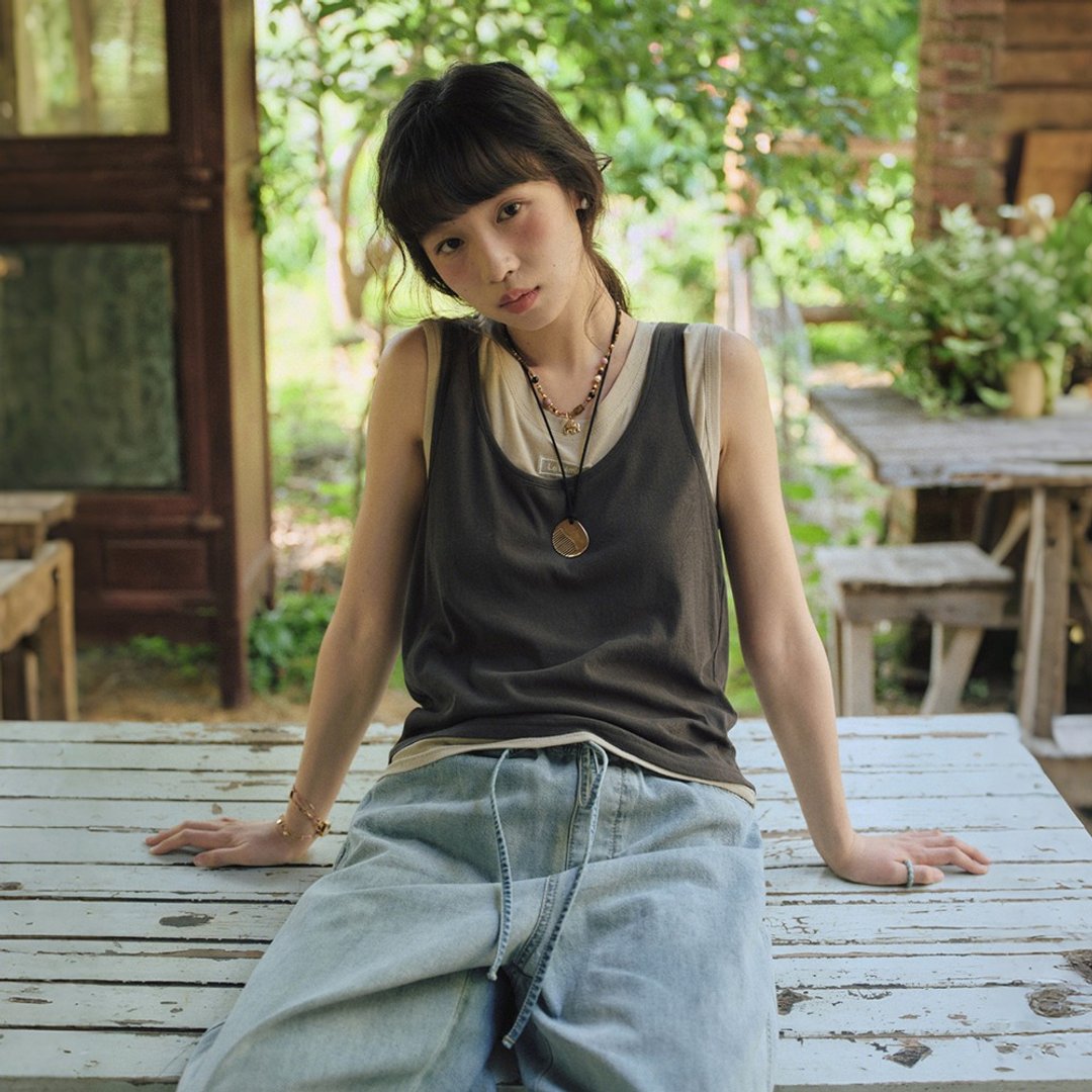 两件套叠穿圆领背心|背心|马甲|两色|夏款|Sora-1838 - 女装背心 - 棉 多色