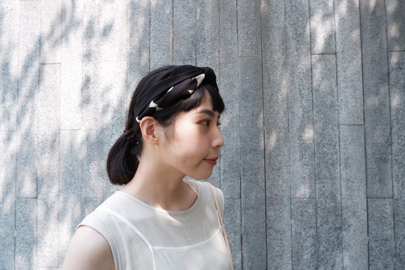 墨 北欧 日系 黑白 双层单扭结发带 ggoomstudio - 发带/发箍 - 棉．麻 黑色