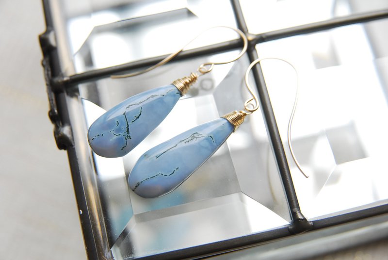 蓝色蛋白石耳环 14KGF - 耳环/耳夹 - 半宝石 蓝色