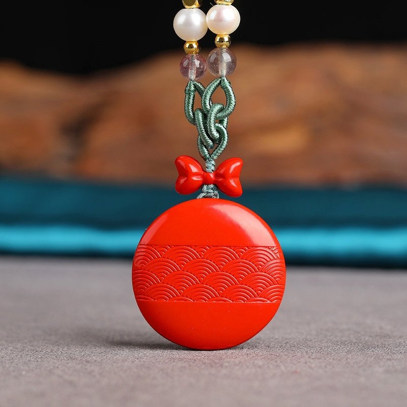 天然原矿朱砂精品红砂无事牌吊坠 精品原创  朱砂含量高达95%以上 - 项链 - 宝石 