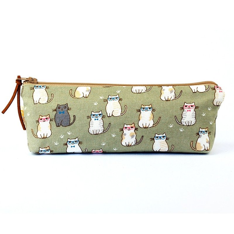 眼镜猫咪笔袋 - 铅笔盒/笔袋 - 棉．麻 灰色