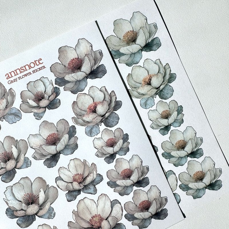 灰粉花卉贴纸 2色 MIX (anns note) vintage - 贴纸 - 纸 灰色
