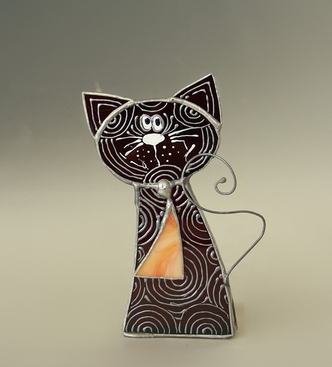 Stained Glass Cat Candleholder Hand-painted - 摆饰 - 玻璃 黑色
