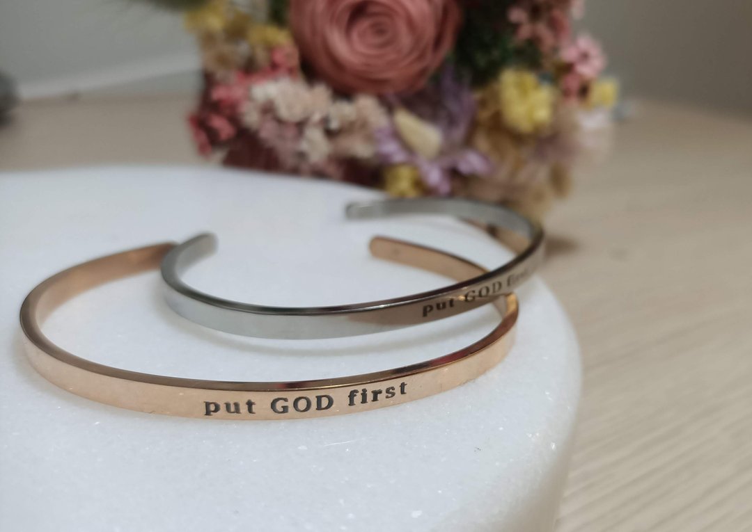 put God first女钛钢 玫瑰金 银色 手镯手环/福音礼品/基督/ - 手链/手环 - 其他金属 