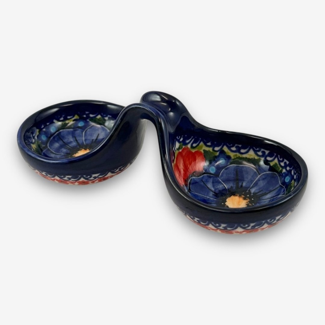 波兰手绘手工陶-分隔碗/酱料小碗 14cm 赤蓝芳华系列 - 碗 - 陶 蓝色