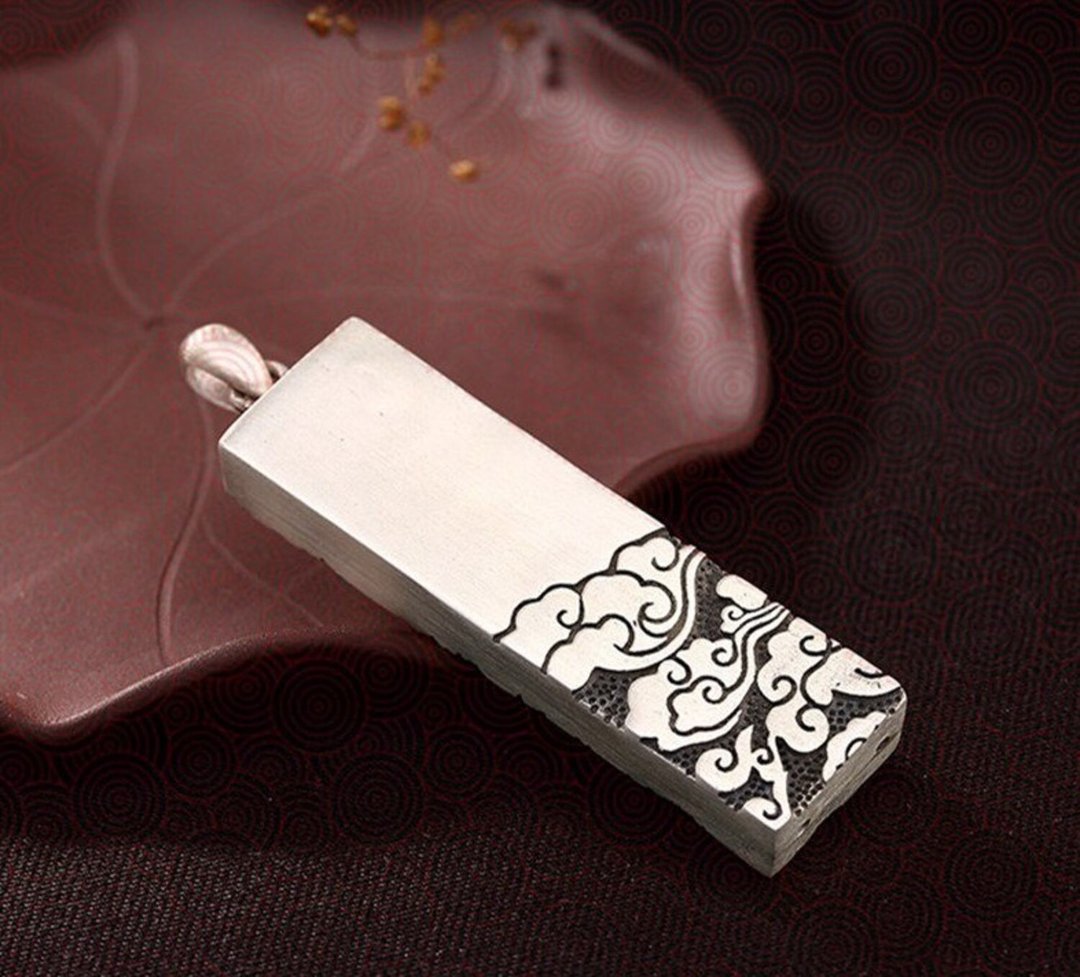 Real 925 Sterling Silver Engrave Cloud Pendant without Necklace Unisex Rectangle - 长链 - 纯银 银色