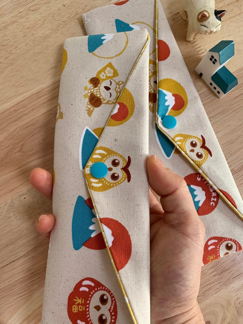 文青风环保纯棉筷袋 抱福猫头鹰 原胚米白  日本 潮物 收纳 手作 - 收纳用品 - 棉．麻 白色