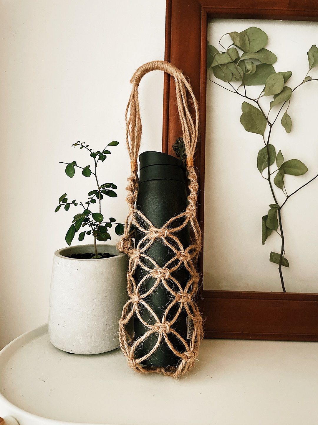 MACRAME 环保编织水壶提袋.麻绳窗花饮料袋 - 随行杯提袋/水壶袋 - 棉 卡其色