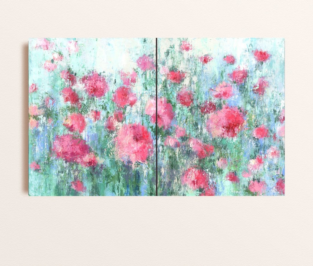 布面油画原作 50x80cm 牡丹 抽象花卉 现代艺术 - 插画/绘画/写字 - 其他材质 绿色