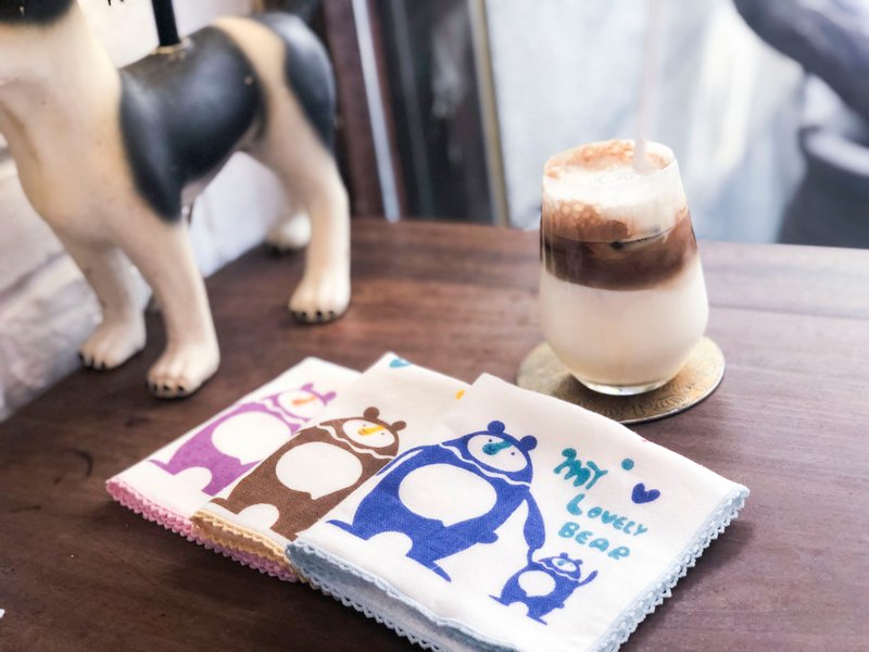 纯棉100% MIT设计制造::童趣小方巾/手帕(熊熊) - 手帕/方巾 - 棉．麻 紫色