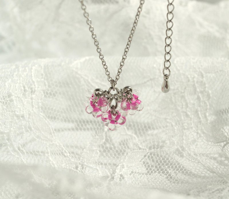 手工项链 Lacrima 粉色水滴 日本制造玻璃珠 推荐送礼 - 项链 - 玻璃 粉红色