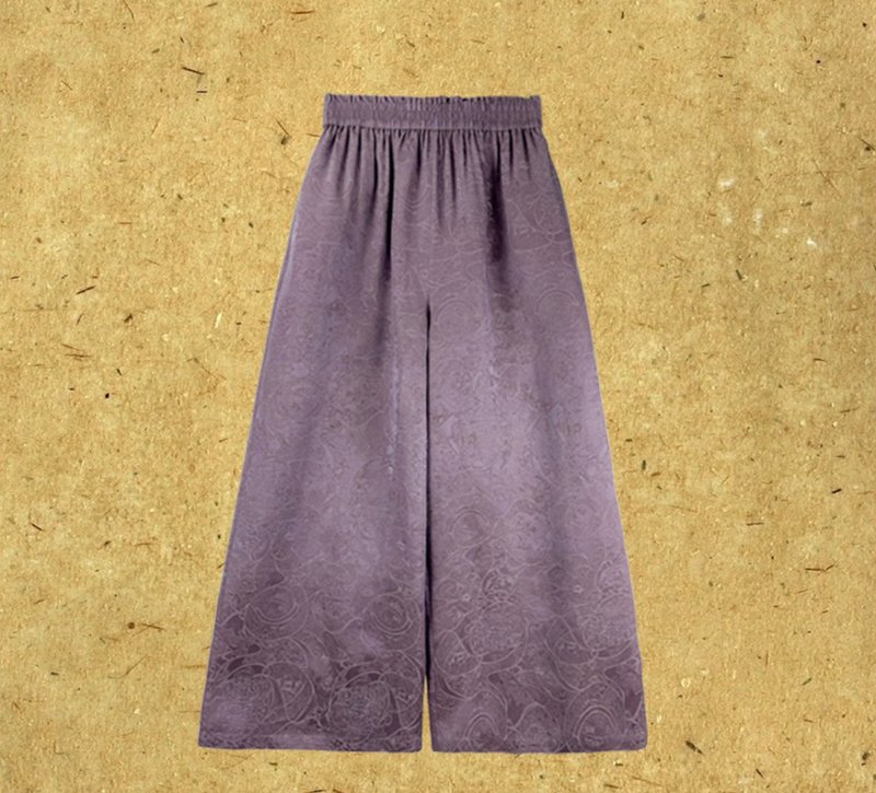 【知鸢】 新中式復古香云纱 桑蚕丝花萝阔腿裤 - 女装长裤 - 丝．绢 多色