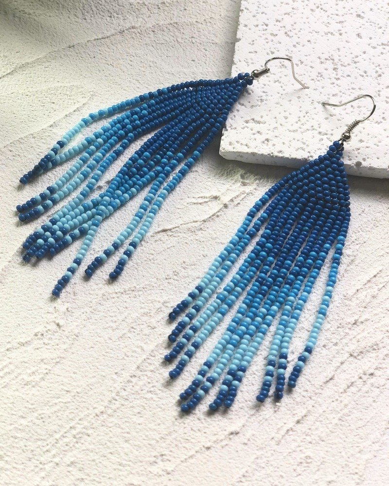 亚马逊宽恕耳环 - 羽纹蓝色渐层 - 耳环/耳夹 - 其他材质 蓝色