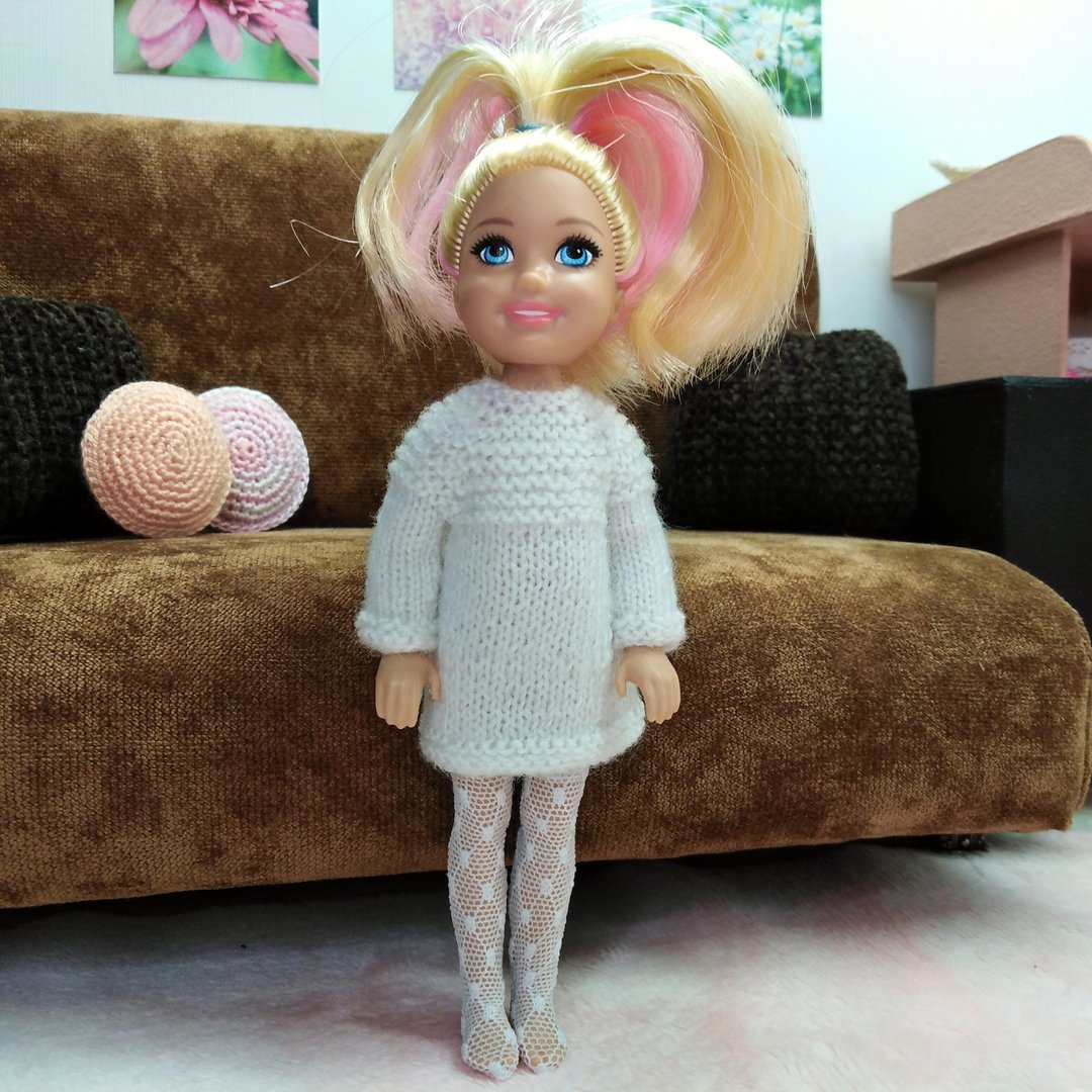 Dress and Stockings for Chelsea Barbie Doll - 玩具/玩偶 - 羊毛 白色