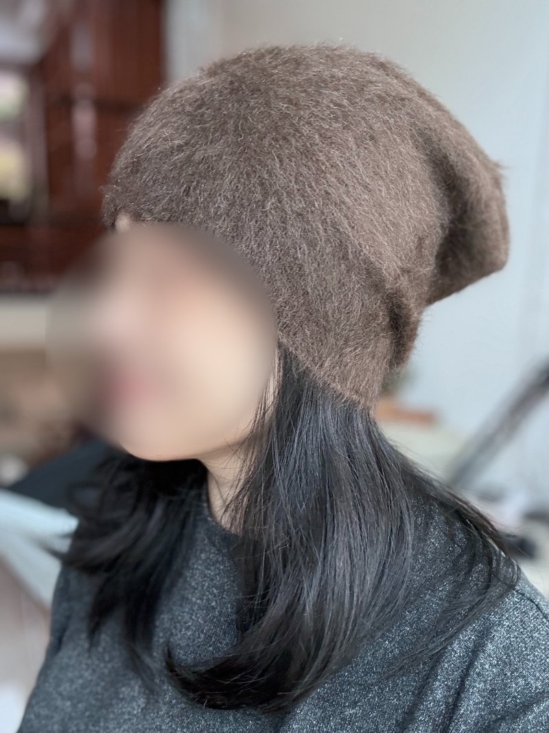 /预购/深咖色纯氂牛毛拉绒堆堆帽/轻暖造型长冷帽/100%细软氂牛绒 - 帽子 - 羊毛 咖啡色