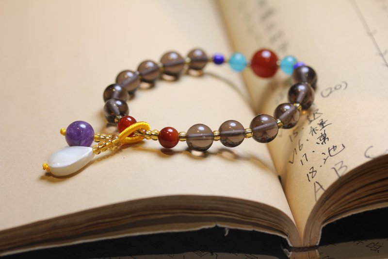 茶水晶手链女 茶晶手串单圈佛珠水晶情侣 珠子手环 - 手链/手环 - 水晶 卡其色