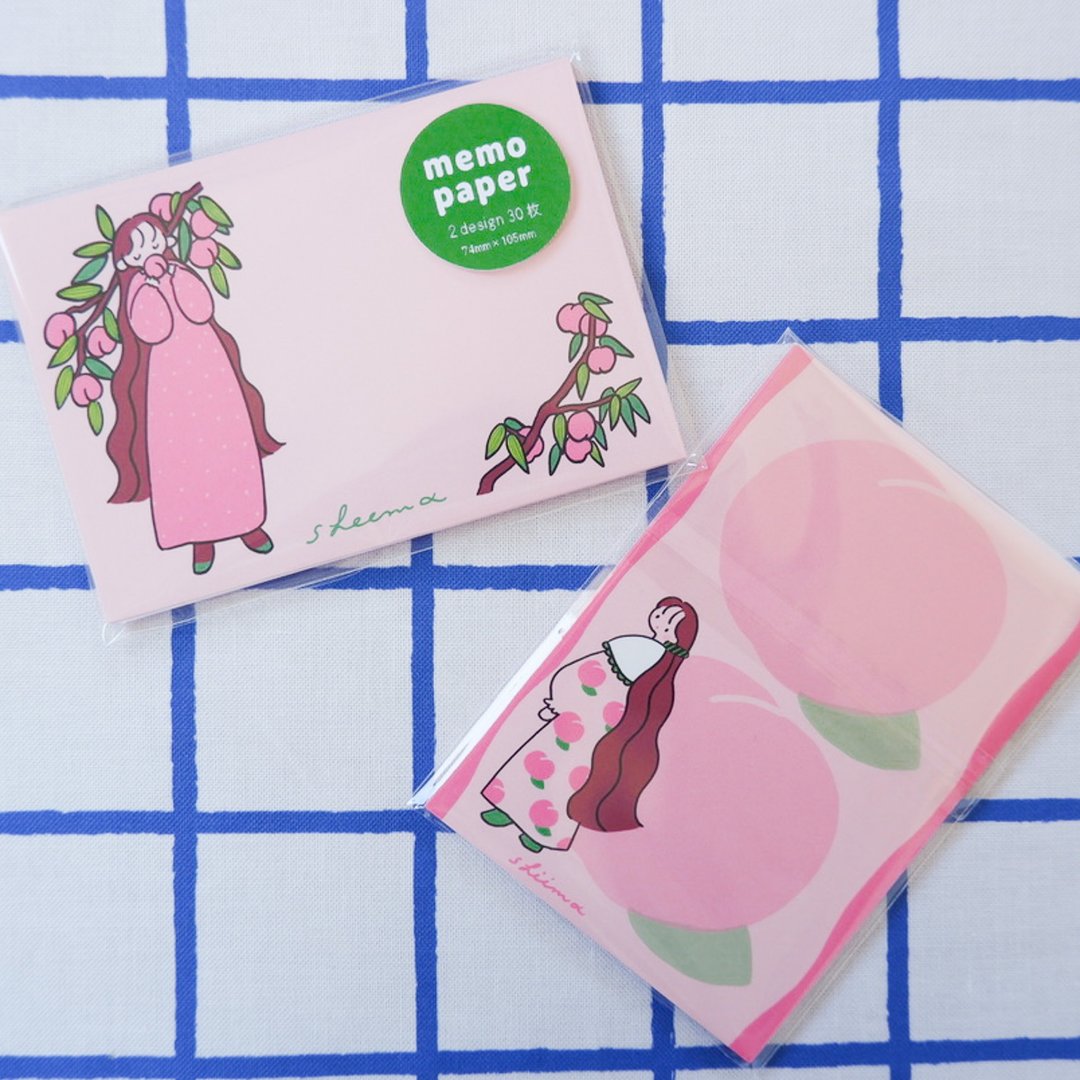 便条纸 memo paper A7【水蜜桃女孩】2 款入 - 笔记本/手帐 - 纸 粉红色