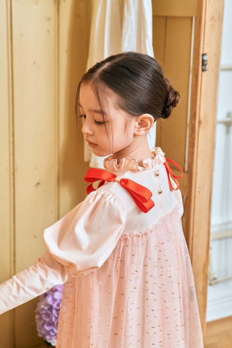 女孩丝带薄纱连身裙 - 童装礼服/连衣裙 - 棉．麻 