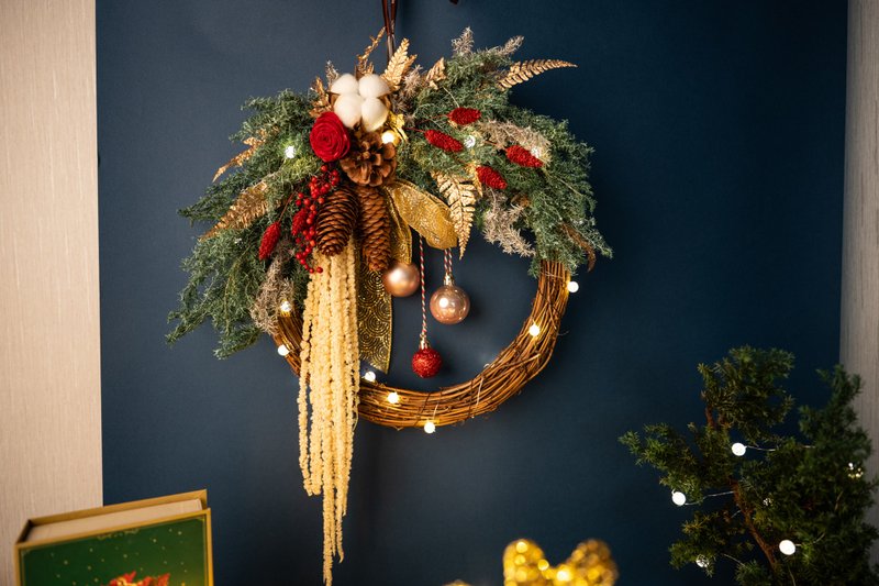 【圣诞装饰x交换礼物】 永生雪松圣诞花圈 45cm - 干燥花/捧花 - 植物．花 绿色