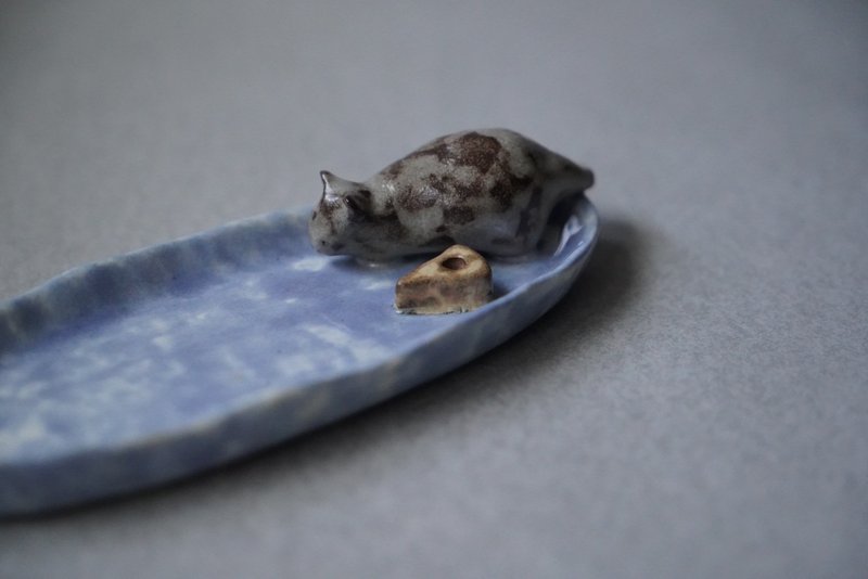 • 米粒出陶中 • 061 待在安全的地方 - 老鼠线香盘 - 香薰/精油/线香 - 陶 蓝色