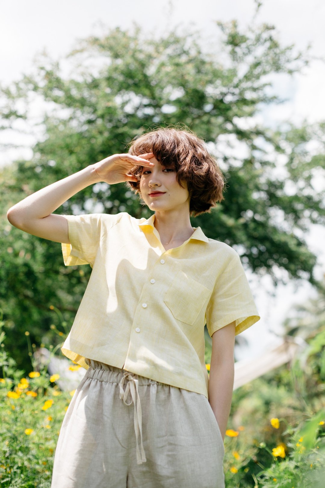 Zuma Button down shirt in yellow stripes - 女装衬衫 - 棉 黄色