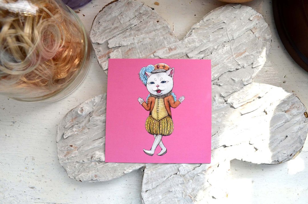 GOOKASO 猫咪伯爵先生 明信片 可书写硬卡纸材质 POSTCARD - 卡片/明信片 - 纸 粉红色