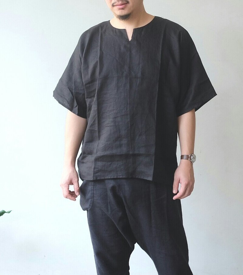 Eegal Black for Him - 男装上衣/T 恤 - 棉．麻 黑色