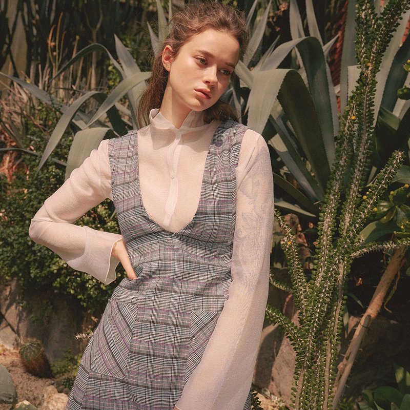 VITALSIGN Green Checked Pocket Dress - 洋装/连衣裙 - 聚酯纤维 多色