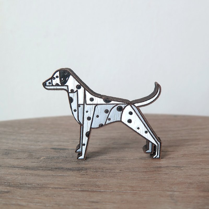 大麦町犬木制别针 - 胸针 - 木头 灰色