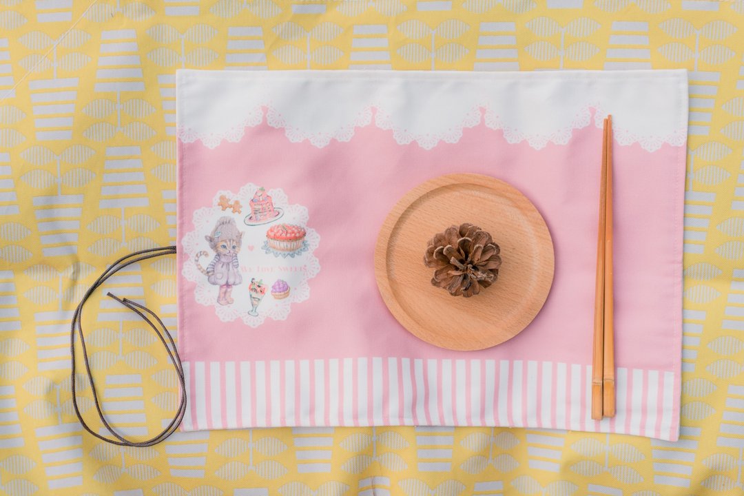 下午茶甜点猫咪午餐垫 - 露营用品 - 棉 粉红色