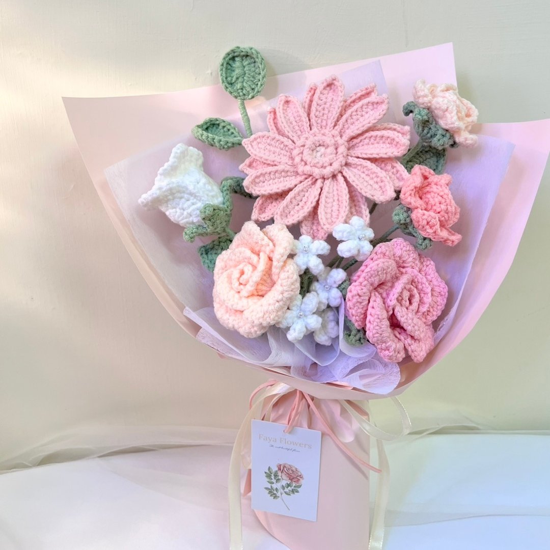 针织花  编织花 钩织花 针织花 毕业花束七夕 - 干燥花/捧花 - 棉 粉红色