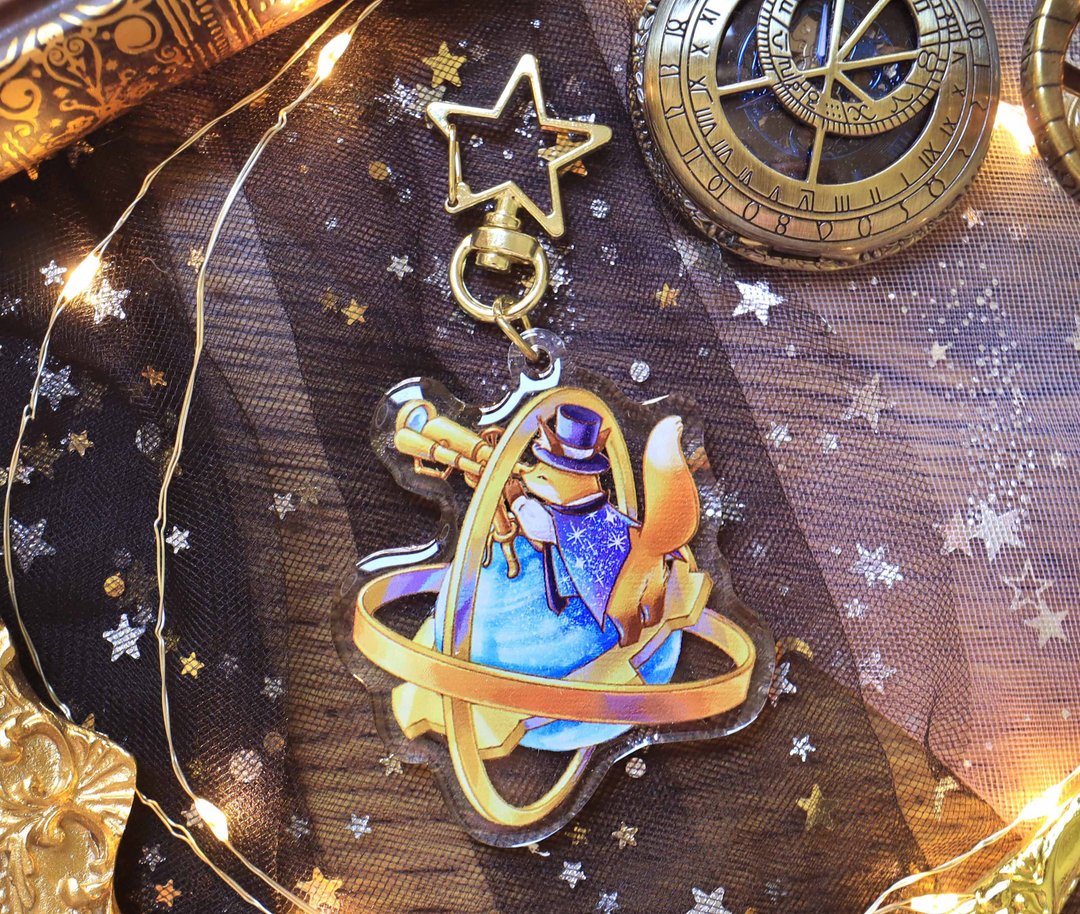 星空系列-星球狐狸-滴胶压克力吊饰 - 钥匙链/钥匙包 - 压克力 多色