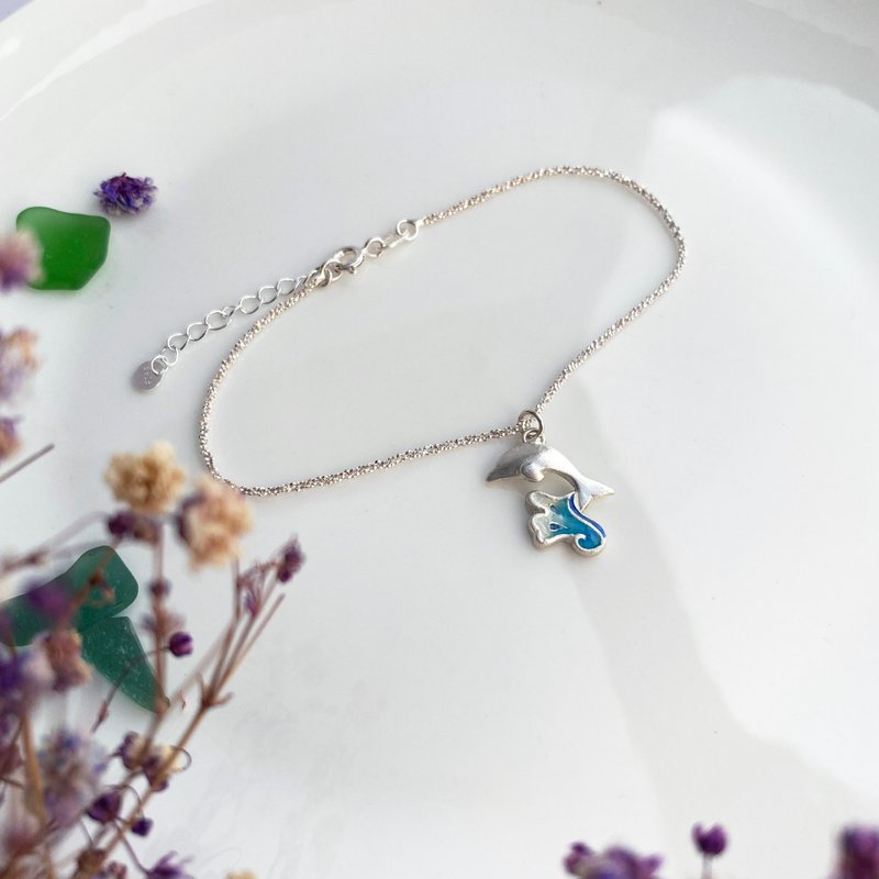 海豚与浪花系列 - 纯银手链  七宝 珐琅 海洋 - 手链/手环 - 纯银 多色