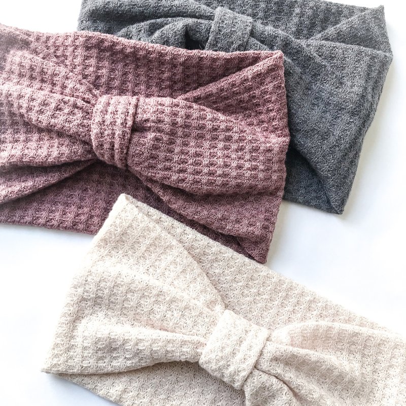 【YUAN媛】灰色款宽版针织 精选日本纯棉弹性发 - 发带/发箍 - 棉．麻 灰色