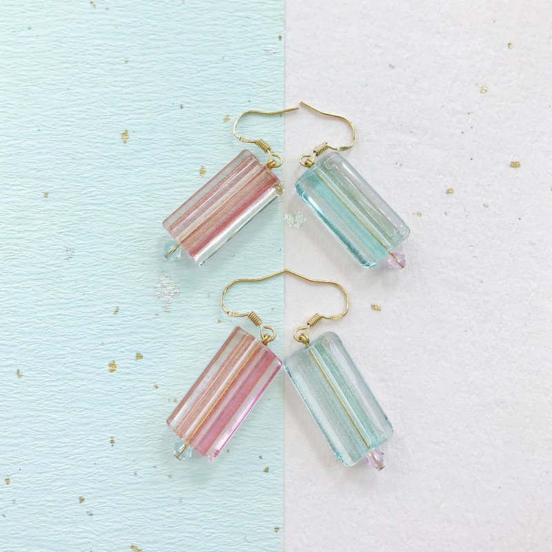 闪耀 施华洛世奇水晶  威尼斯进口琉璃珠耳环  可改耳夹 - 耳环/耳夹 - 玻璃 粉红色