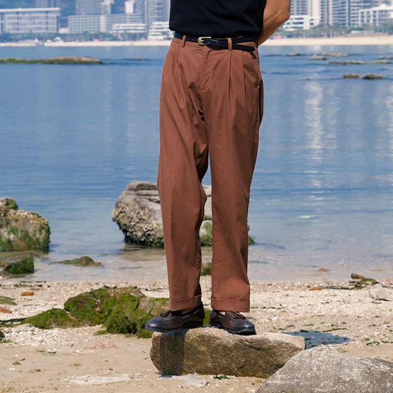 SOARIN英伦复古棉麻休闲西装裤(252TF219) - 男士长裤 - 棉．麻 咖啡色