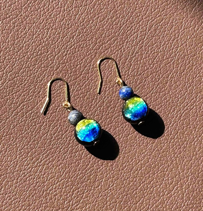 蓄光 渐层蓝 冲绳手作 玻璃耳环 - 耳环/耳夹 - 玻璃 蓝色